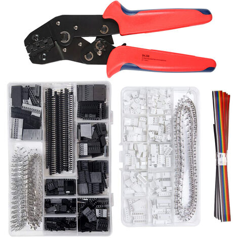 Crimpadora de trinquete con 1550 conectores Dupont macho/hembra de 0,1-1,0 mm² y 460 conectores JST para conectores de 2,54 mm y 3,96 mm