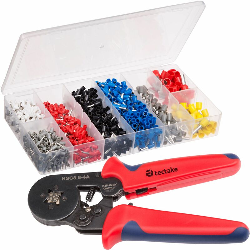 Tectake - Crimper + 1,200 part wire ferrules set - crimping tool, ferrule crimper, crimping pliers - black/red