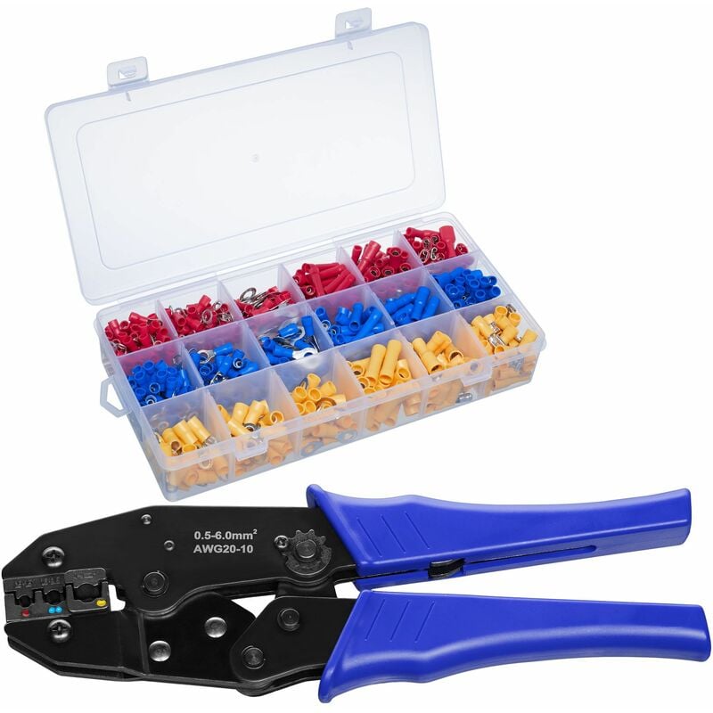 Wire crimper + 700 cable lugs - Wire crimper, crimping pliers, wire cutting tool - blue