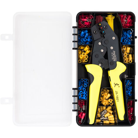 Crimping Tool Kit Includes 24-14 AWG Ratcheting Wire Crimper Plier 280pcs Insulated Wire Terminal Connectors 40pcs Cable Ties,model:Yellow
