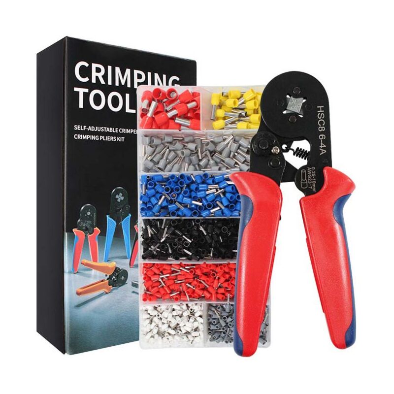 Image of Crimpzange mit 1200 isolierten Kabelschuhen – Elektrikerwerkzeug