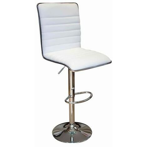 Crispi Kitchen Breakfast Bar Stool -White Padded Seat And Back Silver Trim Height Adjustable