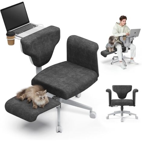 Criss Cross Bürostuhl mit Rädern & Armlehnen, Höhenverstellbarer Schreibtischstuhl mit verstecktem Tablett, Multifunktions-Schaukelstuhl für Home Office, ideal für Büro & Schlafzimmer (Dunkelgrau)