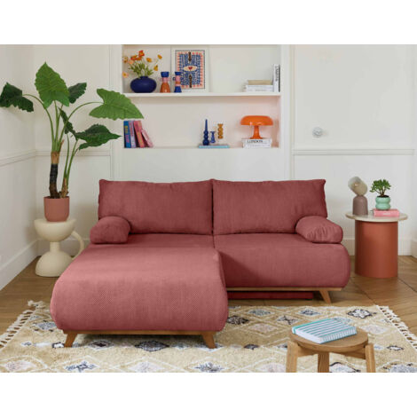 Cristal - 3-sitzer sofa - schlaffunktion und bettkasten und großer hocker - aus strukturiertem samt - rosa