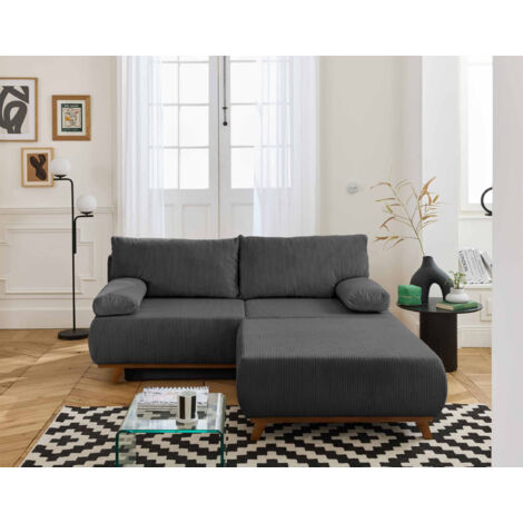 Cristal - 3-sitzer sofa - schlaffunktion und bettkasten und großer sitzsack - cord - dunkelgrau