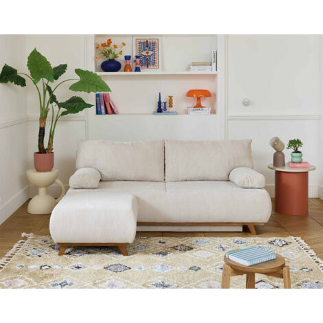 Cristal - 3-sitzer sofa - schlaffunktion und bettkasten und hocker - aus strukturiertem samt - beige