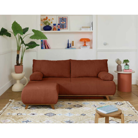 Cristal - 3-sitzer sofa - schlaffunktion und bettkasten und hocker - aus strukturiertem samt - terrakotta
