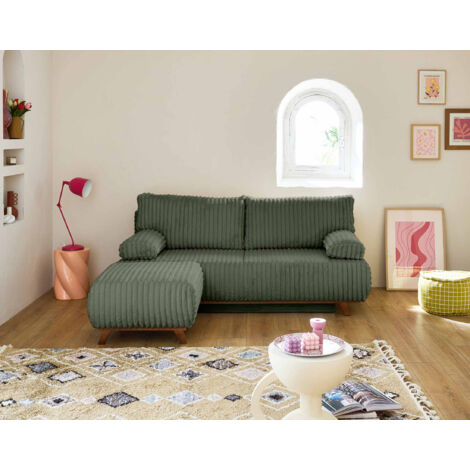 Cristal - 3-sitzer sofa - schlaffunktion und bettkasten und puff - großer geripptem cord - grün