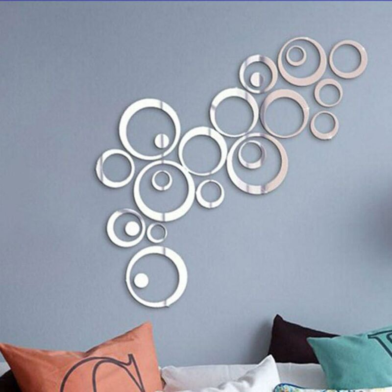 

Cristal 3D Espejo Pegatinas de pared Acrílico Estéreo Círculo DIY Pegatinas de pared Dormitorio Sala de estar Mural (Plata)