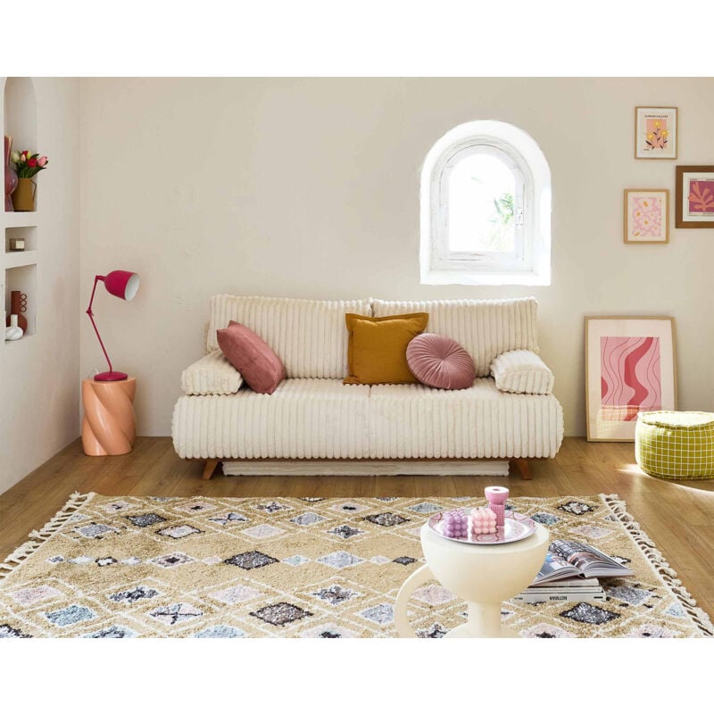 Bestmobilier - Cristal - canapé 3 places - convertible avec coffre - en fausse fourrure côtelée - beige