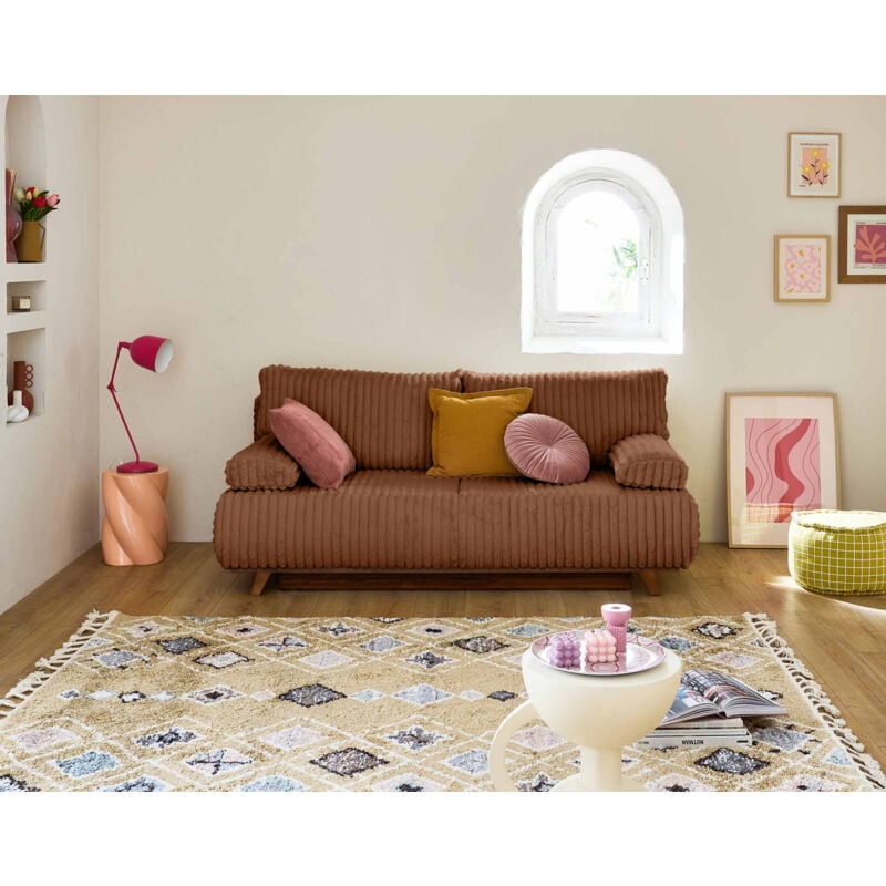 Bestmobilier - Cristal - canapé 3 places - convertible avec coffre - en fausse fourrure côtelée - rouille