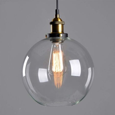 Cristal Colgante Luz Vintage Metal Industrial Acabado Bola De Cristal Transparente Redondo Sombra Lámpara Colgante Lámpara Retro Luz De Techo Luz Vintage Iluminación de Suspensión Ø20cm