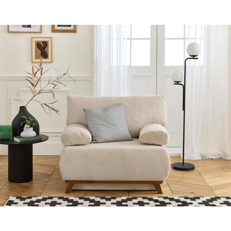 Cristal - fauteuil - convertible avec coffre - en velours côtelé - beige