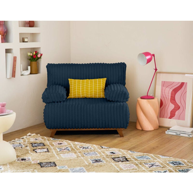 Cristal - fauteuil - convertible avec coffre - en fausse fourrure côtelée - bleu