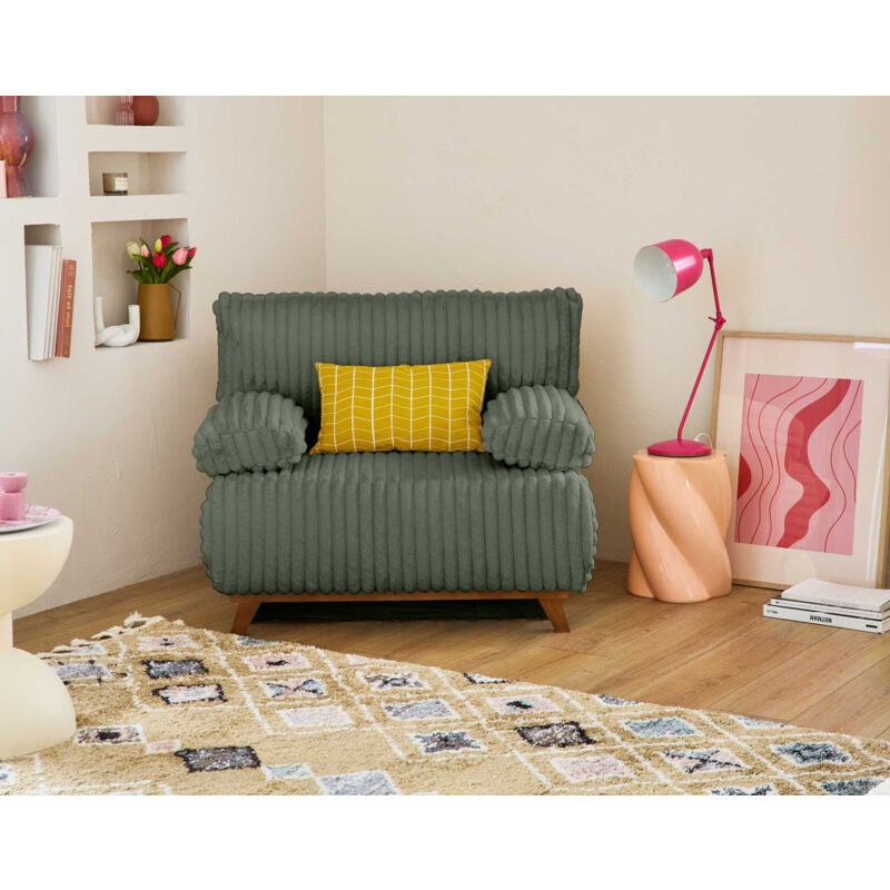 Cristal - fauteuil - convertible avec coffre - en fausse fourrure côtelée - vert