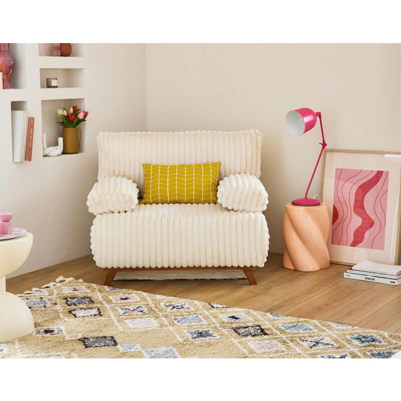 Cristal - fauteuil - convertible avec coffre - en fausse fourrure côtelée - beige