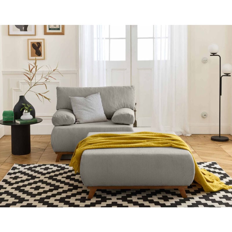 Bestmobilier - Cristal - fauteuil - convertible avec coffre et grand pouf - en velours côtelé