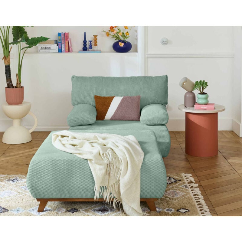 Cristal - fauteuil - convertible avec coffre et grand pouf - en velours texturé - bleu