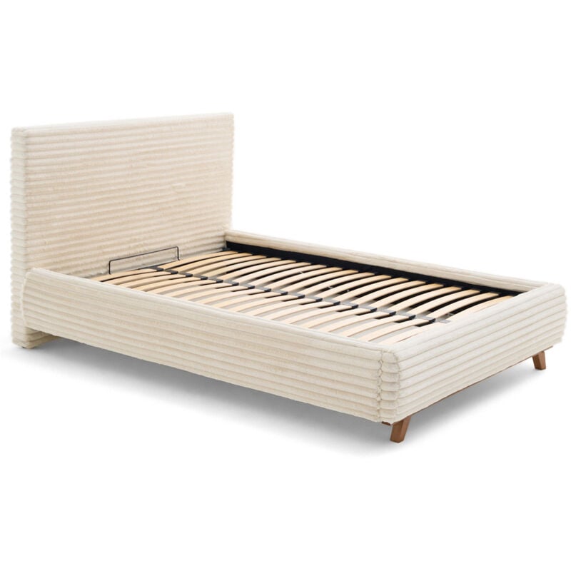 Bestmobilier - Cristal - lit coffre - 160x200 - sommier inclus - fausse fourrure côtelée - beige
