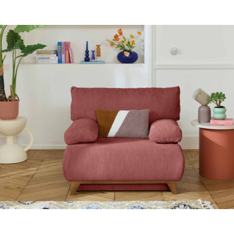 Cristal - sessel - schlaffunktion und bettkasten - aus strukturiertem samt - rosa