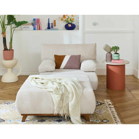 Cristal - sessel - schlaffunktion und bettkasten und großer hocker - aus strukturiertem samt - beige