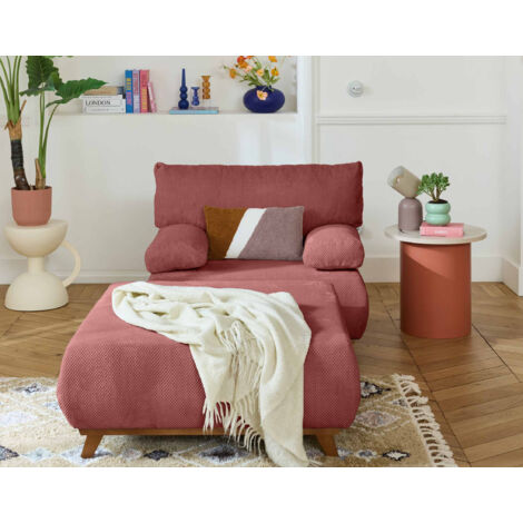 Cristal - sessel - schlaffunktion und bettkasten und großer hocker - aus strukturiertem samt - rosa