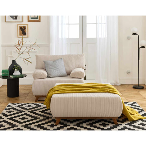 Cristal - sessel - schlaffunktion und bettkasten und großer hocker - cord - beige