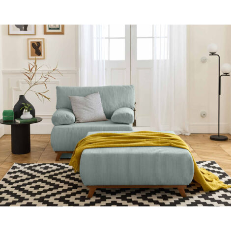 Cristal - sessel - schlaffunktion und bettkasten und großer hocker - cord - blau