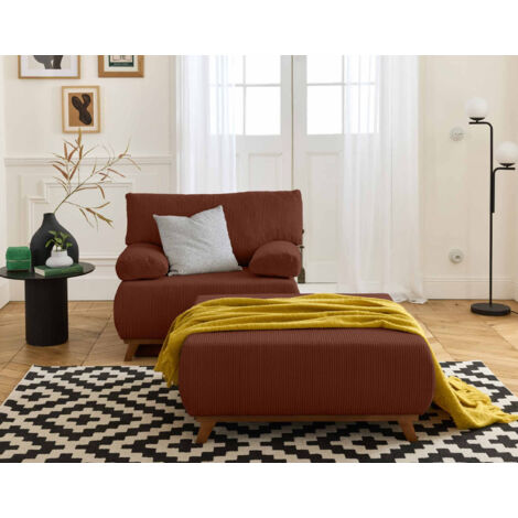 Cristal - sessel - schlaffunktion und bettkasten und großer hocker - cord - terrakotta