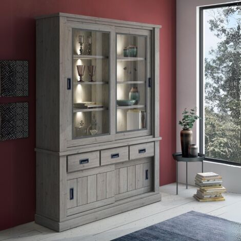 Cristalliera colore ancona oak con 3 cassetti e 4 ante scorrevoli 150x204H cm - Anthony
