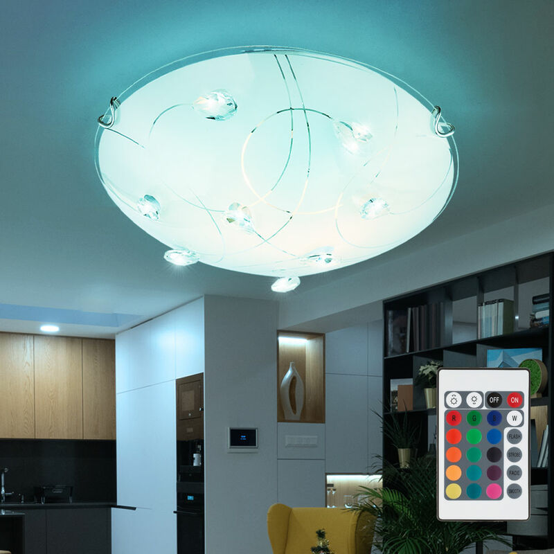 Image of Etc-shop - Lampada da soffitto a led rgb da 18 watt con motivo a cristalli rotondi in vetro illuminazione chiara