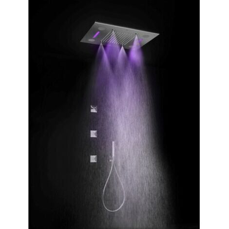 Cristina Ondyna – Ciel de pluie brumisateur chromothérapie avec musique connectée Bluetooth – Inox 404 anticalcaire – Dimensions 480 x 630 mm – TT44251