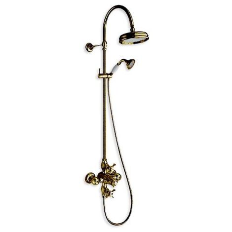 Cristina Ondyna – Colonne de douche thermostatique rétro finition métal Vieux Bronze – Pomme de douche Ø 200 mm – Flexible inclus – CH72392