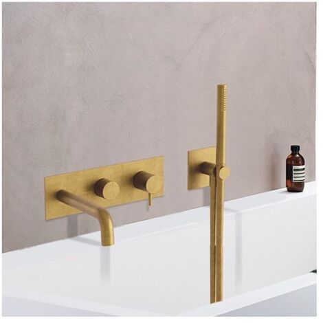 Cristina Ondyna – Facade externe mitigeur de douche mural 2 sorties or brossé – Robinetterie italienne haut de gamme – TV10296P