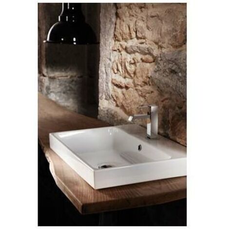 Cristina Ondyna – Lavabo céramique suspendu blanc brillant 60x45cm – Émaillé 3 faces – Installation semi-encastrée – Matériau FIRE CLAY haute pression