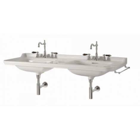 Cristina Ondyna – Lavabo double 3 trous suspendu en céramique blanche – Largeur 1500 mm – Profondeur 550 mm – Percée avec trop plein – WD15155