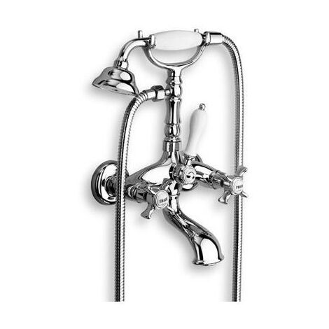 Cristina Ondyna – Mélangeur de baignoire chromé – Design rétro collection Chambord – Inverseur avec poignée en céramique – Douchette rétro avec flexible - CH10251