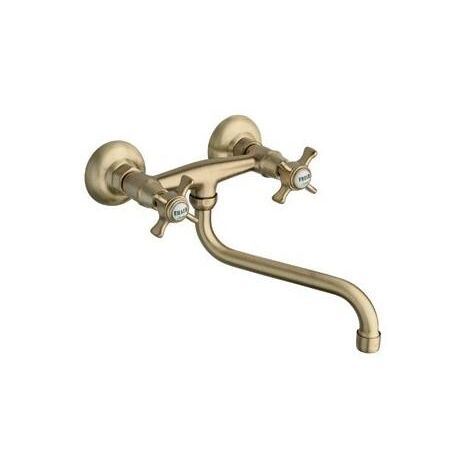 Cristina Ondyna – Mélangeur mural pour évier de cuisine rétro – Finition vieux bronze – Entraxe 150mm – Tube orientable – Aérateur anticalcaire - CH12492