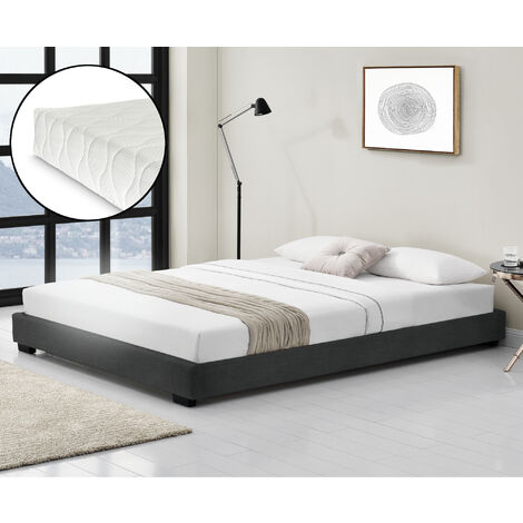 Cоrium Cama doble Solingen tapizado en piel sintética con Colchón de espuma fría 180 x 200 - Negro