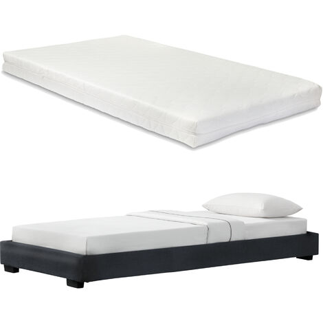 Cоrium Cama Individual Solingen tapizado en piel sintética con Colchón de espuma fría 90 x 200 - Negro