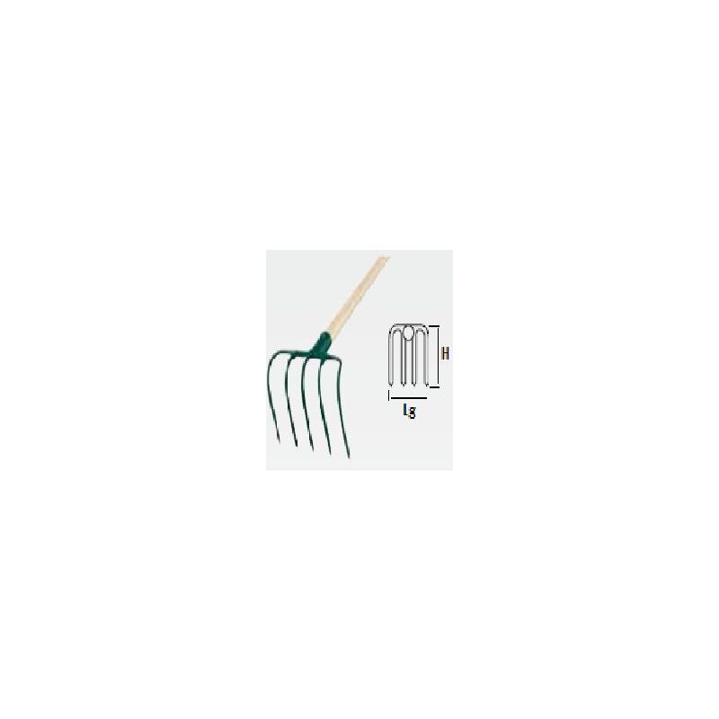 Leborgne - Croc à fumier douille - 5 dents manche bois certifié pefc - Vert, jaune et bois