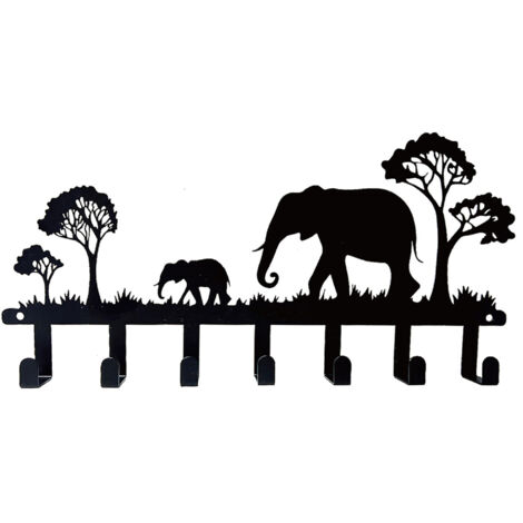 【Croc de porte décoratif】【Deux éléphants】Support mural pour clés ou torchons, objet créatif en fer forgé pour la maison