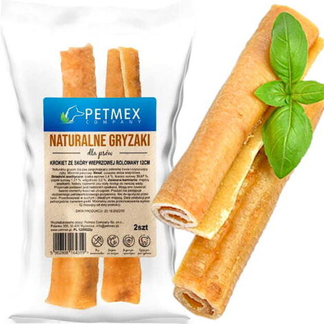 Crocchette di pelle di maiale Petmex da masticare naturali per cani, 12 cm, 2 pezzi