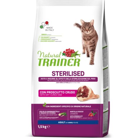 Crocchette Gatto Sterilised Prosciutto Crudo 1,5 Kg Natural Trainer