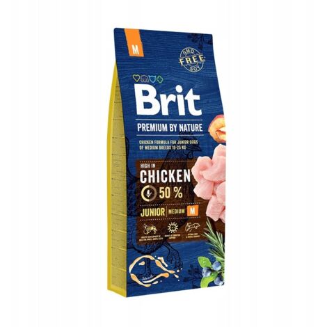Crocchette per Cani Junior M Pollo Brit Premium By Nature, 15 kg