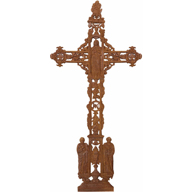 Image of Statua religiosa da giardino Croce in ghisa Croce grande da esterno Resistente a pioggia e gelo Croce con santi 85x4x175 cm