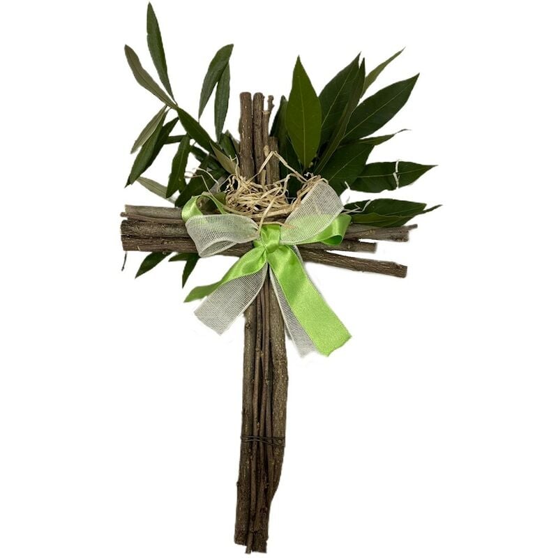 Image of Croce in legno con ulivo e alloro per la domenica delle palme albero di pasqua resurrezione gesu' decorazioni artigianale