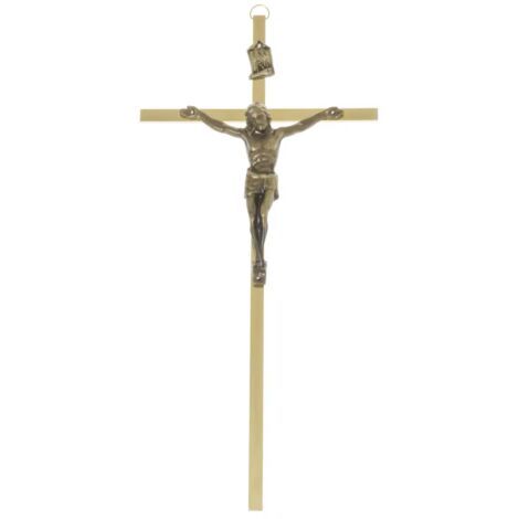 Croce pendente in ottone e oro 14 x 30 cm
