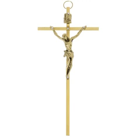 Croce pendente in ottone e oro 7 x 14,5 cm