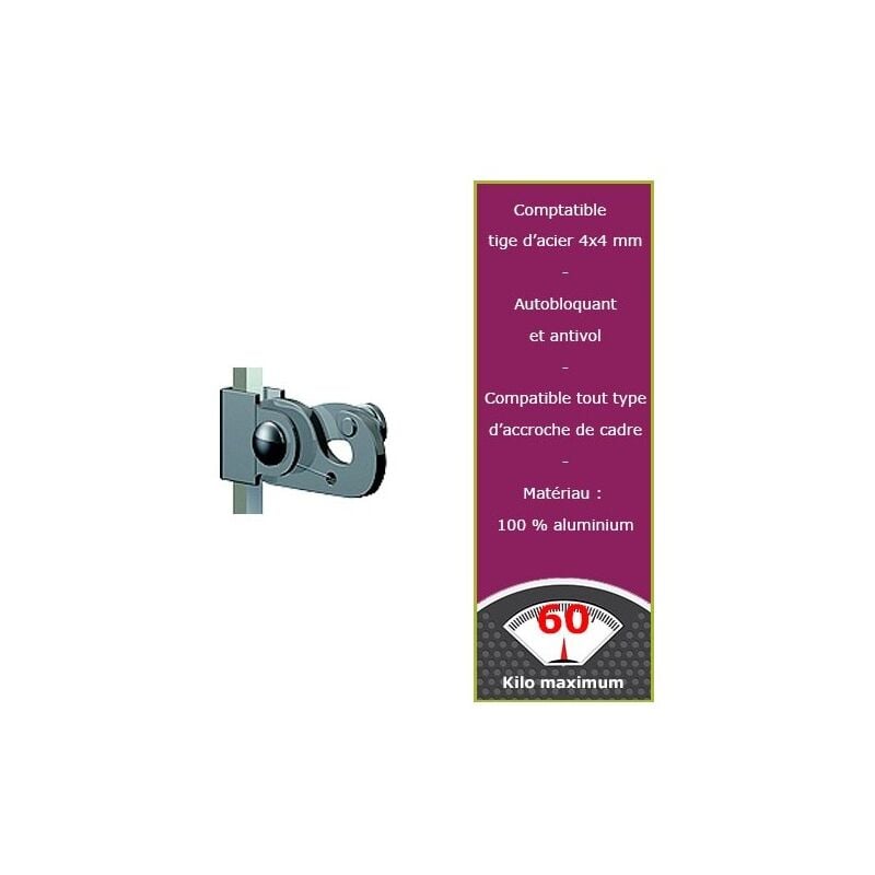 Newly - 5 crochets 60 kg autobloquant et antivol tige 4x4 mm